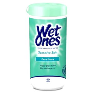 Wet Ones Hand and Face Wipes, Unscented | Wet Ones Sensitive Skin Wipes for Hands and Face, 40 ct. Canister