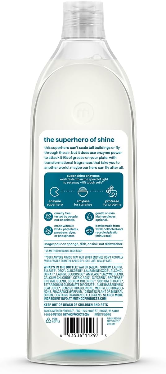 Method Super Shine Liquid Dish Soap, Powered by Enzymes, Dewy Daze Scented, 16 fl oz - Image 3