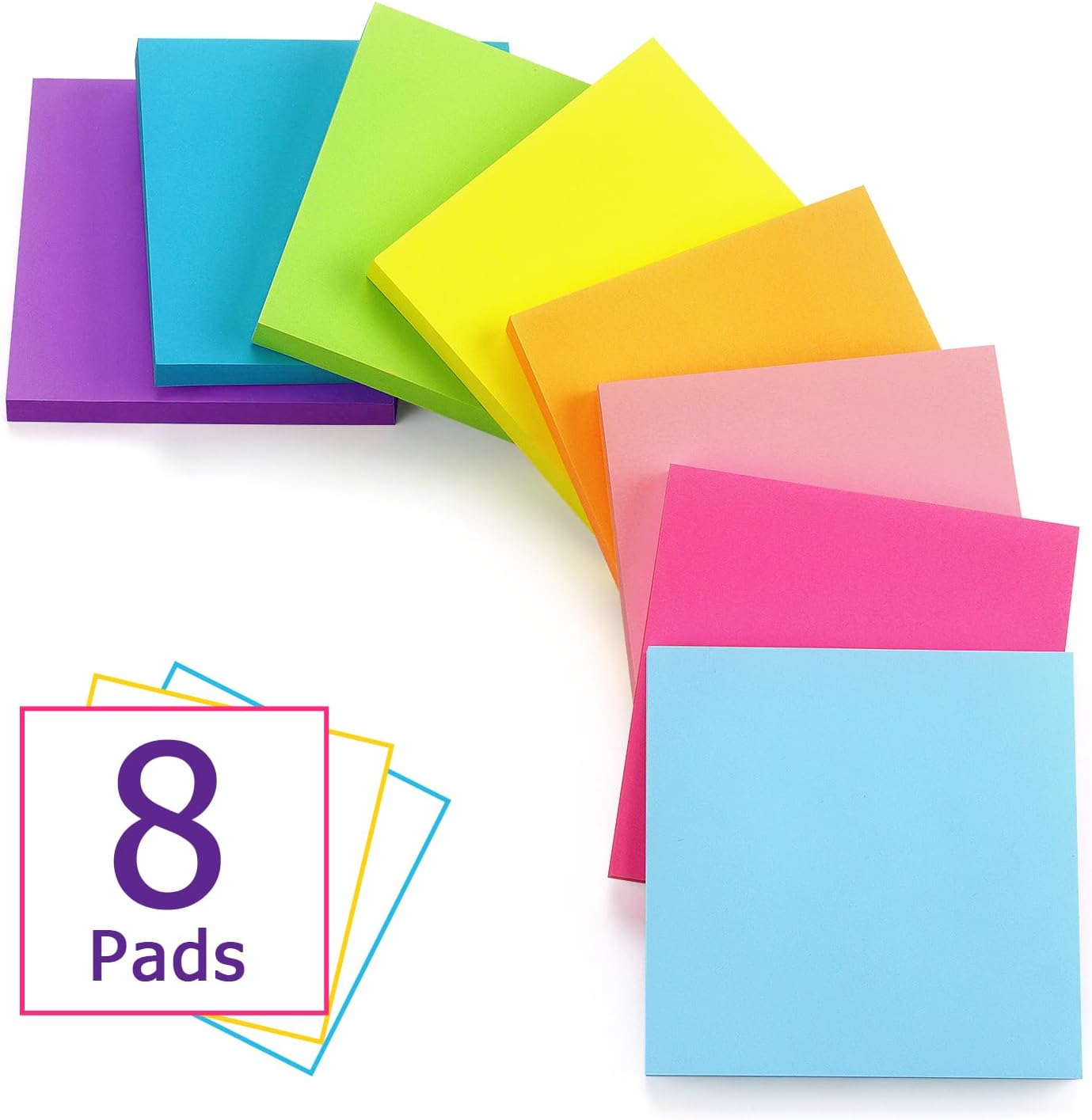 Pop Up Sticky Notes 3x3 inch, 8 Bright Multi Colors,Accordion Self-Stick Notes, Purple Sticky Notes 8 Pads 80 Sheet/Pad - Image 3