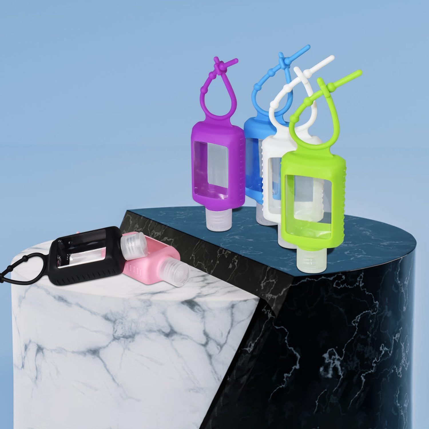 6Pcs Travel Size Empty Hand Sanitizer Holder with Silicone Keychain, 2 oz Leak Proof Refillable Plastic Bottles Portable Travel Containers with Detachable Silicone Case - Image 5