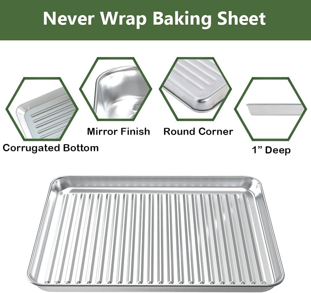 ROTTAY Baking Sheet with Rack Set (2 Pans + 2 Racks), Stainless Steel Cookie Sheet with Cooling Rack, Nonstick Baking Pan, Warp Resistant & Heavy Duty & Rust Free, Size 16 x 12 x 1 Inches - Image 5