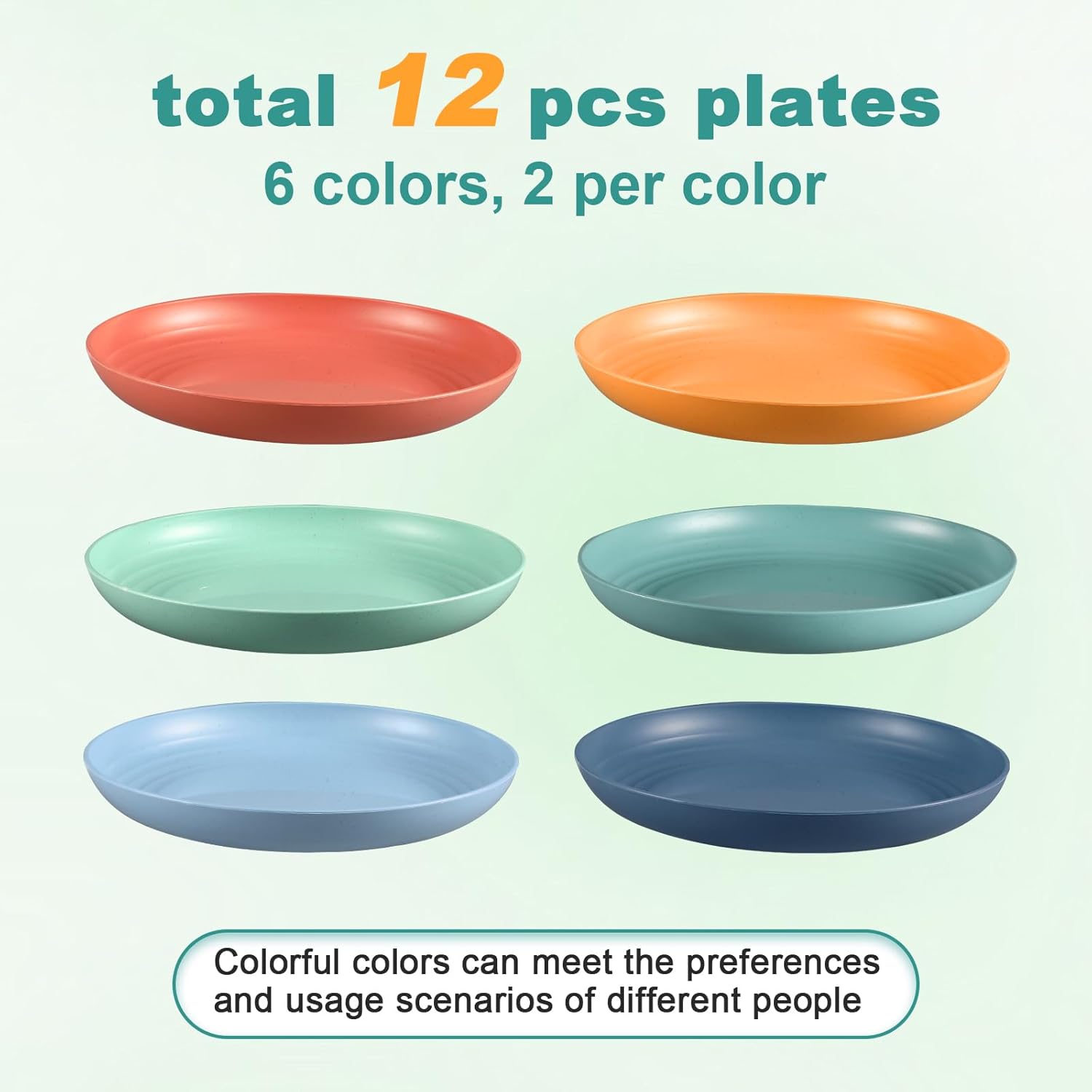 HEYCOME 12 Pcs Unbreakable Deep Dinner Plates Set, 10 inch Reusable Plastic Wheat Straw Plates, Microwave and Dishwasher Safe Plate for Kitchen, Lightweight Plate for Dessert, BPA Free, 6 Colors - Image 4