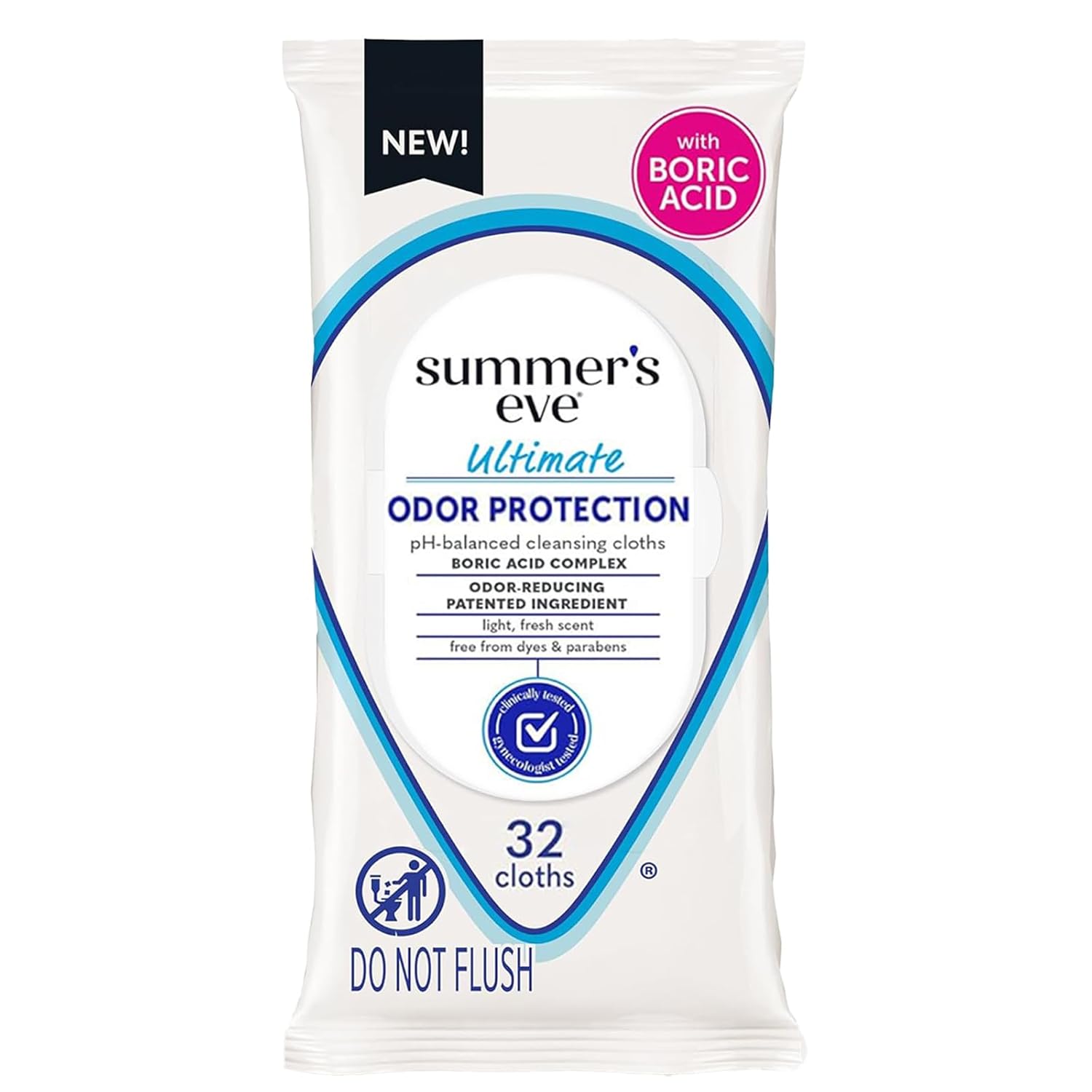 Summer's Eve Ultimate Odor Protection Daily Feminine Wipes, Gentle pH-Balanced Formula with Boric Acid Cleanses & Removes Vaginal Odor, Resealable Pack, 32 Body Wipes - Image 2