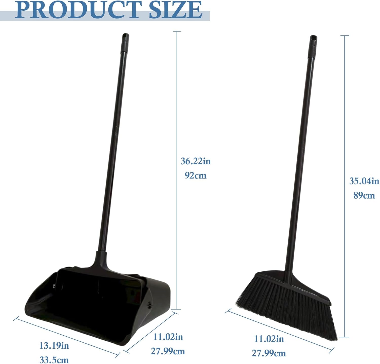 Broom and Dustpan Set with Long Handle and Wheels, Upright Standing Heavy Duty Large Dust Pan and Broom Combo for Indoor Outdoor, Kitchen, Garage, Restaurant Cleaning – Black - Image 3