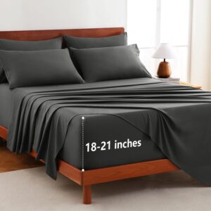 CozyLux Extra Deep Pocket King Size Sheets Set – 6 Piece Microfiber King Sheets, Fits Mattress up to 21″, Oeko-TEX Certified, Breathable Bedroom Decor Bedding, Easy & Secure Fit, Dark Grey
