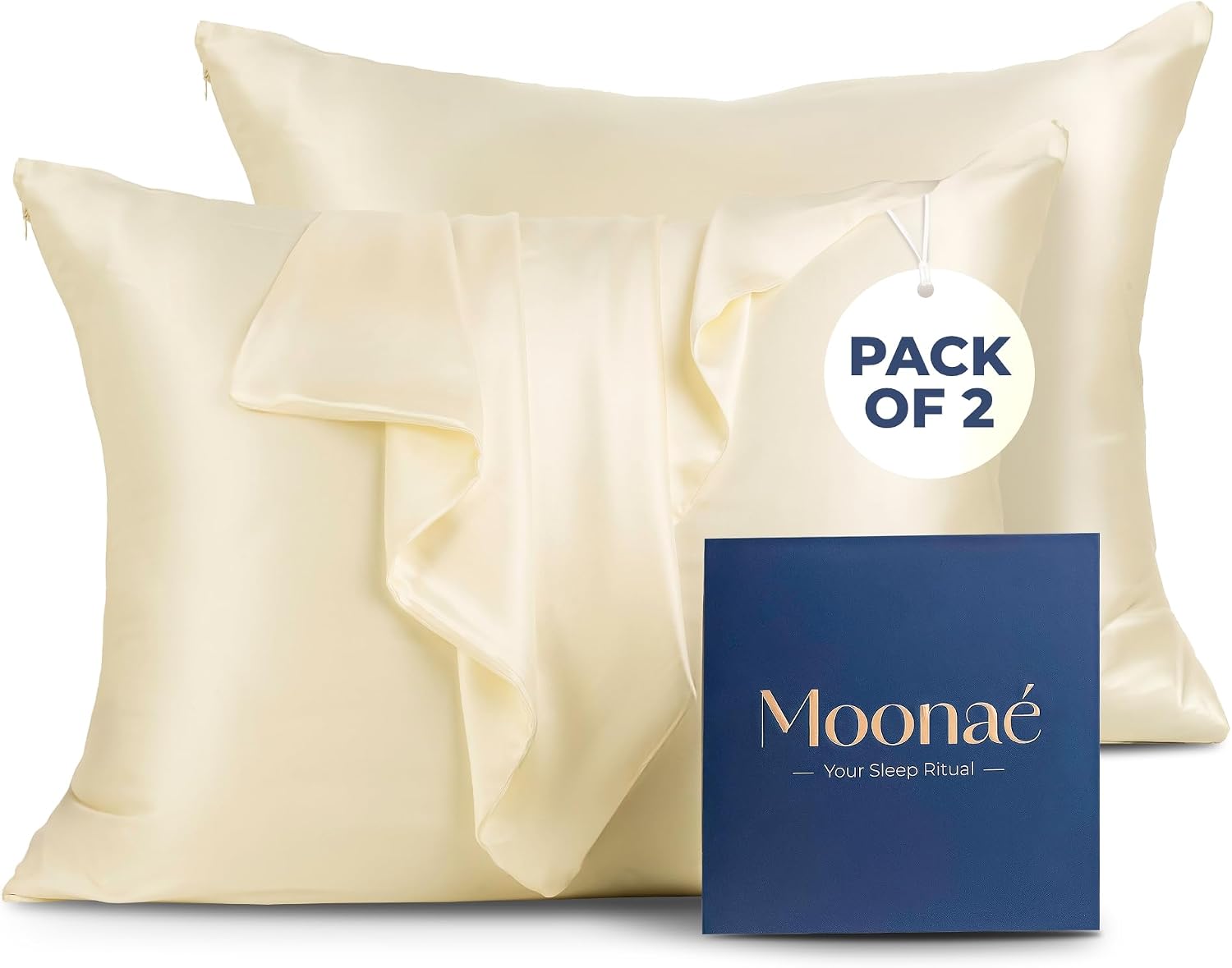 Mulberry Silk Pillowcase – Pure Silk Pillow Cover for Healthier Hair & Smoother Skin – Soft, Breathable and Temperature-Regulating, Luxurious Silk Case Colors Ivory-Q - Pack of 2 - Image 2