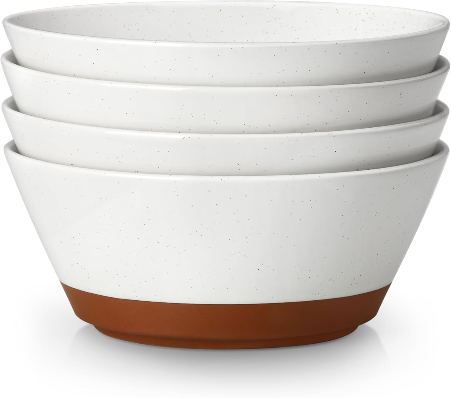MALACASA Soup Bowls, Ceramic Salad Bowls Set of 4, 36oz Ceramic Bowls for Ramen, Cereal, Fruit and Pho, Microwave & Dishwasher Safe, Speckled Deep Bowls, Vanilla White & Brown - Image 2