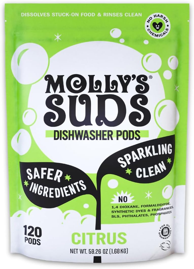 Molly's Suds Dishwasher Pods | Clean Dishwasher Detergent, Cuts Grease & Rinses Clean (Residue-Free) for Sparkling Dishes | 120 Auto-Release Tabs (Citrus) - Image 2