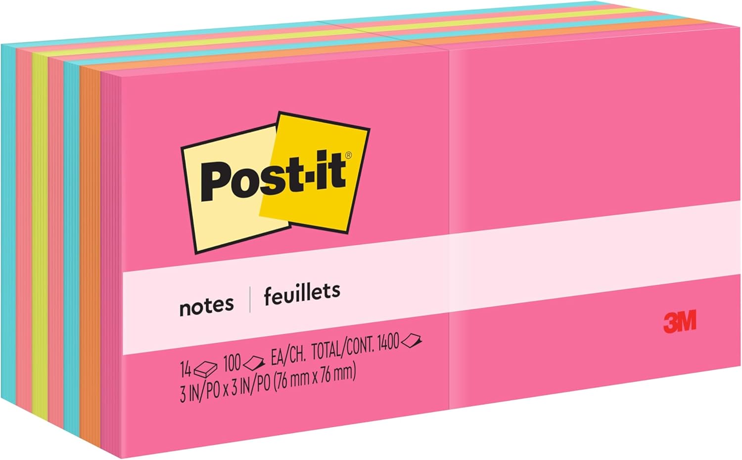 Post-it Notes, 3 in x 3 in. 14 Sticky Notes Pads, 100 Sheets per Pad, Poptimistic Collection, School Supplies and Office Products, The Original Post-it Note - Image 2