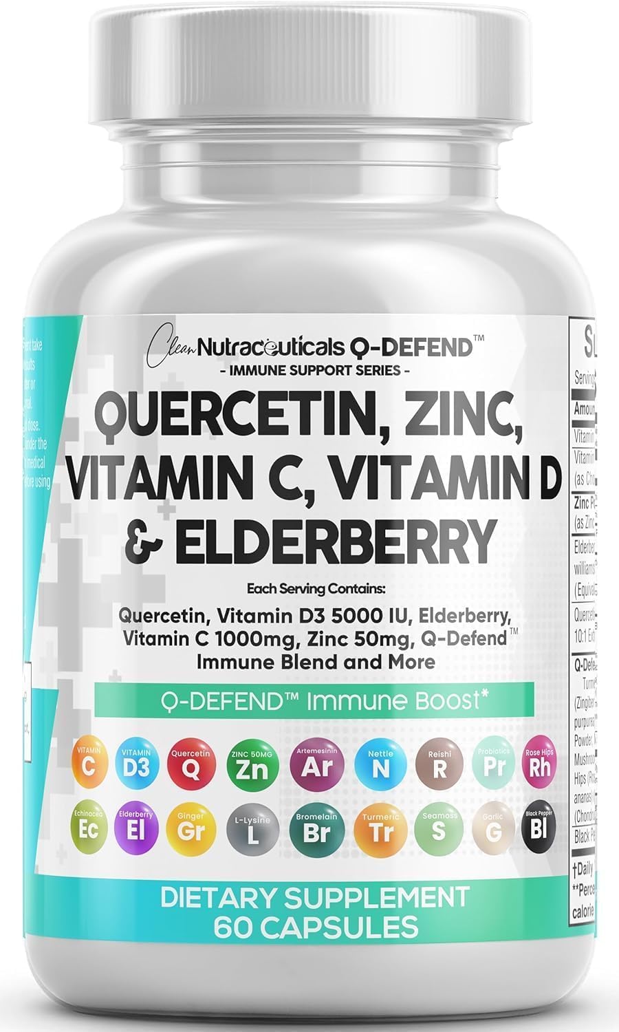 Q Defend Quercetin Supplement with Zinc Vitamin C Vitamin D Elderberry Turmeric Black Pepper Garlic Ginger Sea Moss Lysine Stinging Nettle Reishi Mushroom Immune Support 60 Capsules by Clean Nutra - Image 2