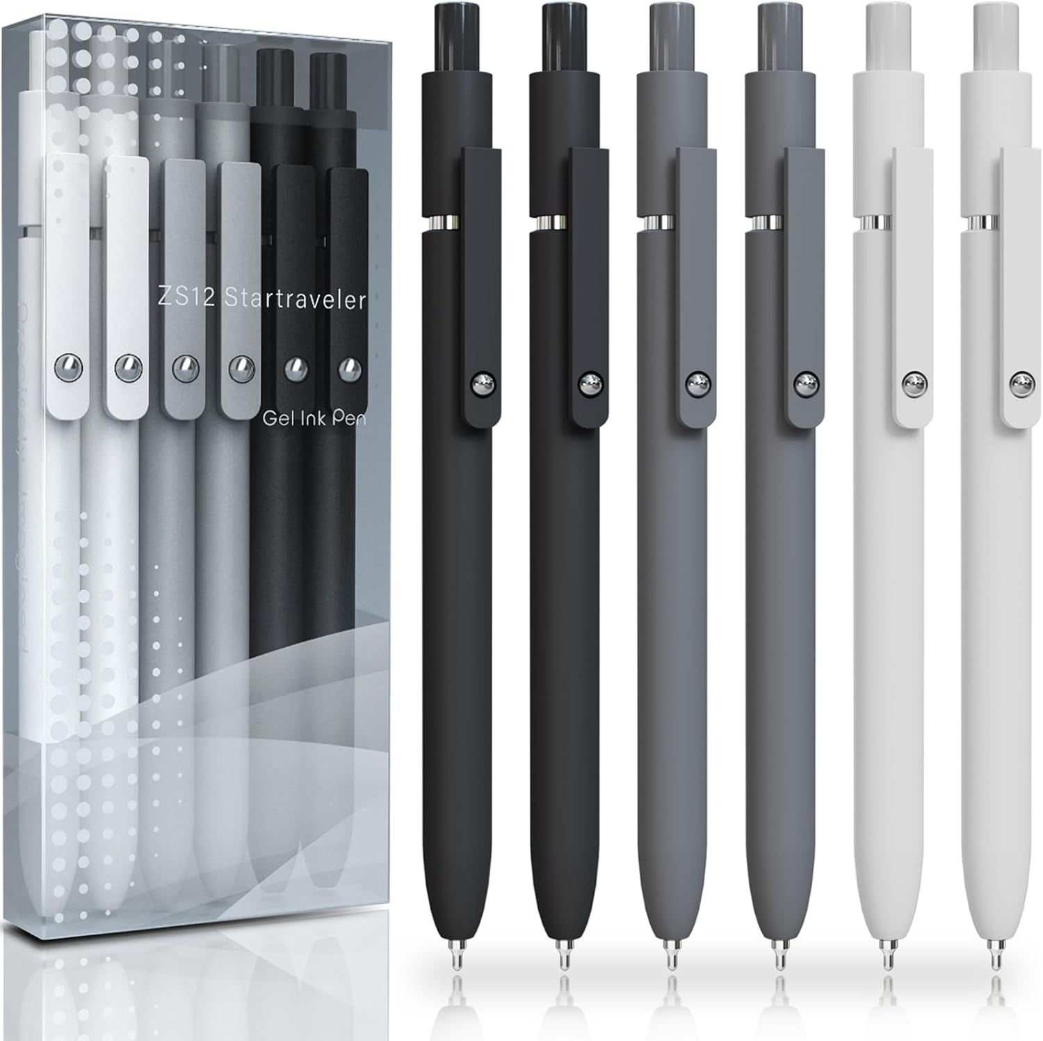 ACEES Gel Pens, 6 Pcs 0.5mm Fine Point Black Ink Pen With Smooth Writing, Office Desk Accessories, Writing Supplies Gifts for Men Women, Quick Dry Pens Ballpoint For Journaling, Black/Gray/White - Image 2