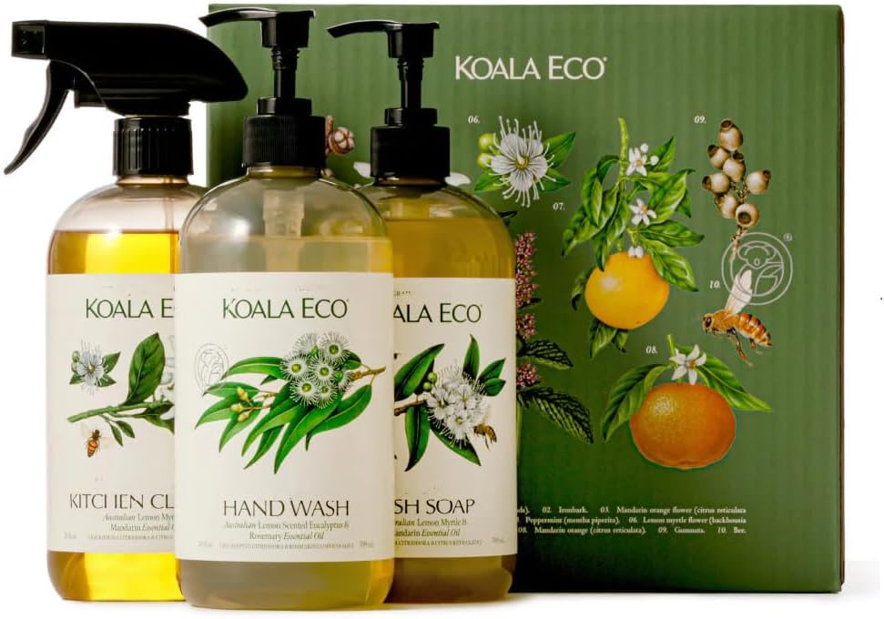 Koala Eco Gift Set of 3 Includes: Kitchen Cleaner, Dish Soap, Hand Wash, Beautifully Packaged - Australian Lemon Eucalyptus, Lemon Myrtle & Rosemary Essential Oil, 16 oz (3 Pack) - Image 2
