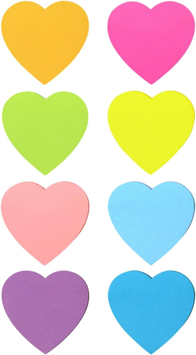 SIMONA Heart Shape Sticky Notes 8 Color Bright Colorful Sticky Pad 75 Sheets/Pad Self-Sticky Note Pads - Image 3