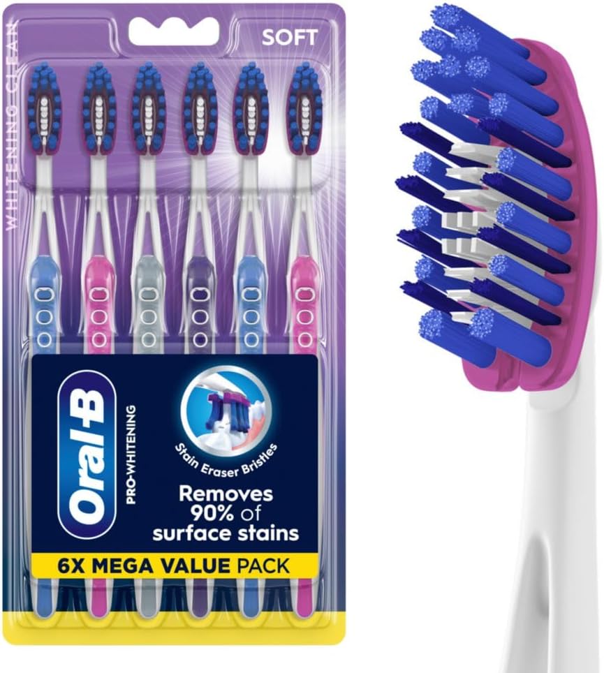 Oral-B 3D White Deep Stain Remover toothbrushes, 6 Count Toothbrush Soft, Removes 90% of Surface Stains, whitens Teeth, deep Reach, removes Plaque and Stains Tooth Brush - Image 2