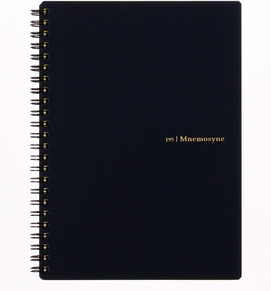 Maruman Mnemosyne Lined Notebook- A5, 8.27" x 6.34", 80 Sheets / 160 Pages, 7mm College Ruled Journal, Perforated Pages & Wire-Bound to Lay Flat, Black, Made in Japan