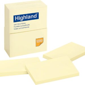 Highland Self-Stick Notes, 3″ x 5″, Yellow, 100 Sheets/Pad, 12 Pads/Pack