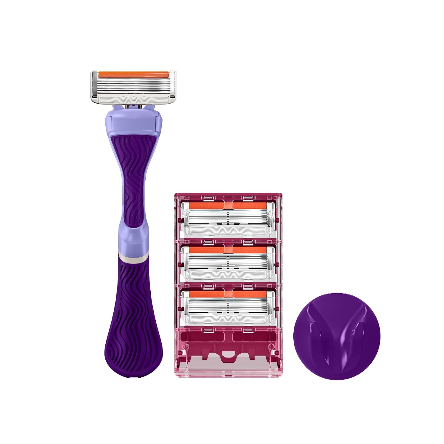 Dollar Shave Club for Women | 1 Purple Wavy Grip Handle, 4 Razor Refills, 1 Shower Hanger | Razors for Women, Womens Razors for Shaving - Image 2