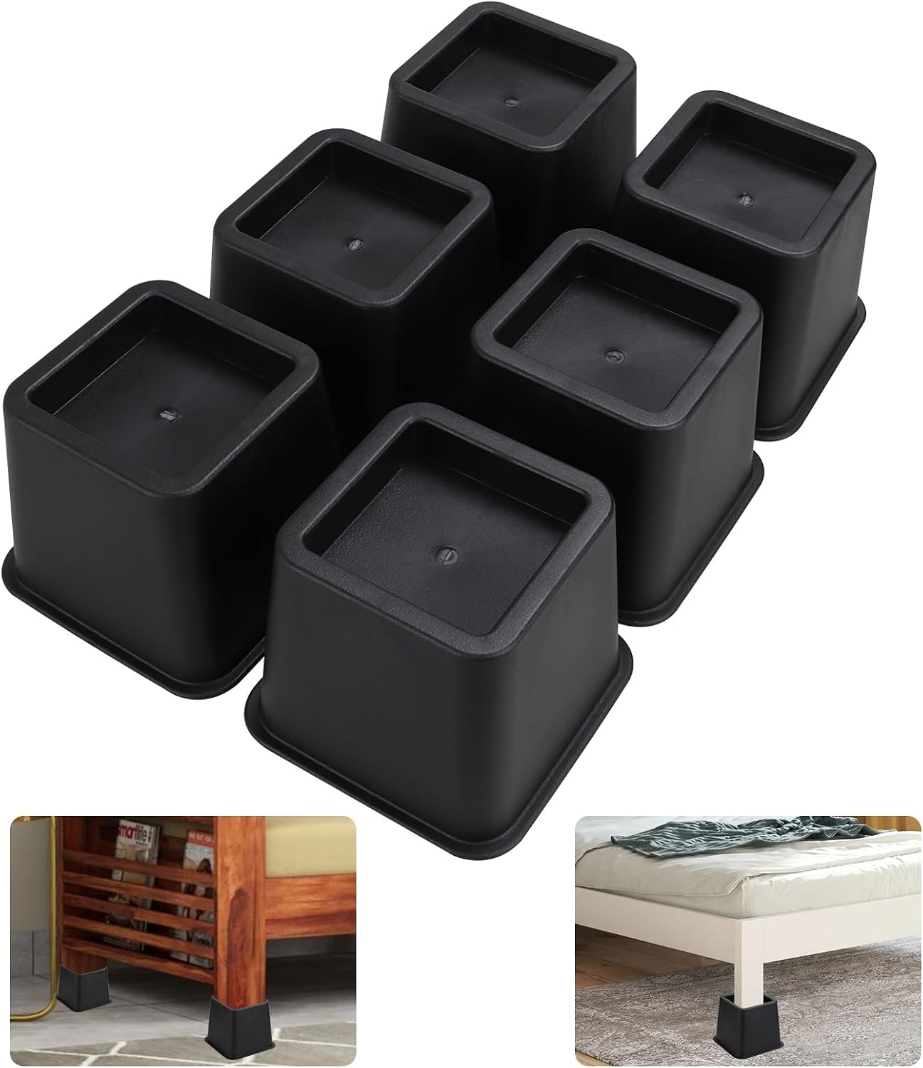 WOPPLXY 6 Pcs Bed Risers 3 Inch, Heavy Duty Furniture Risers, Bed Lifts Risers - Supports Up to 3300 lbs, Square Bed Frame Lifts Risers for Bed, Couch, Desk, Sofa, Chair, Table Legs Extenders - Image 2
