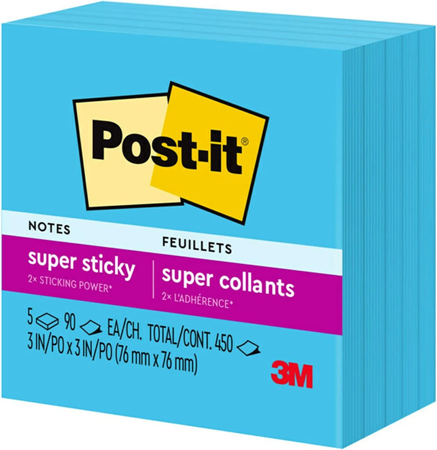 Post-it Super Sticky Notes, 5 Sticky Note Pads, 3 x 3 in., School Supplies, Office Products, Sticky Notes for Vertical Surfaces, Monitors, Walls and Windows, Blue Paradise - Image 12
