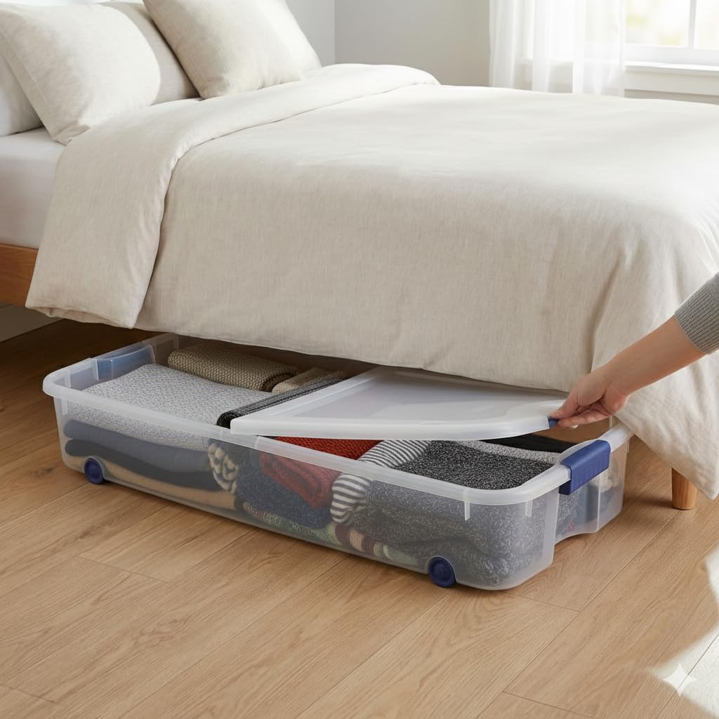 66 Quart Underbed Storage Bin with Wheels & Clear Lid, Under Bed Storage Container for Blankets, 39.5" x 20.25" x 7", Split-Lid Design & Smooth Gliding Wheels - Image 7