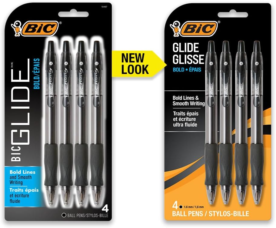 BIC Glide Bold Black Ballpoint Pens, Bold Point (1.6mm), 4-Count Pack, Retractable Ballpoint Pens With Comfortable Full Grip - Image 3