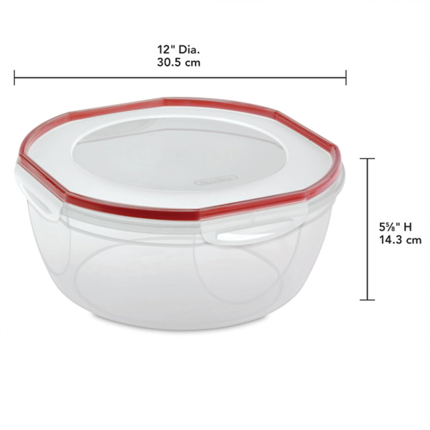 Sterilite Ultra-Seal 8.1 Qt Bowl, Large Airtight Food Storage Container, Latching Lid, Microwave and Dishwasher Safe, Clear With Red Gasket, 2-Pack - Image 4
