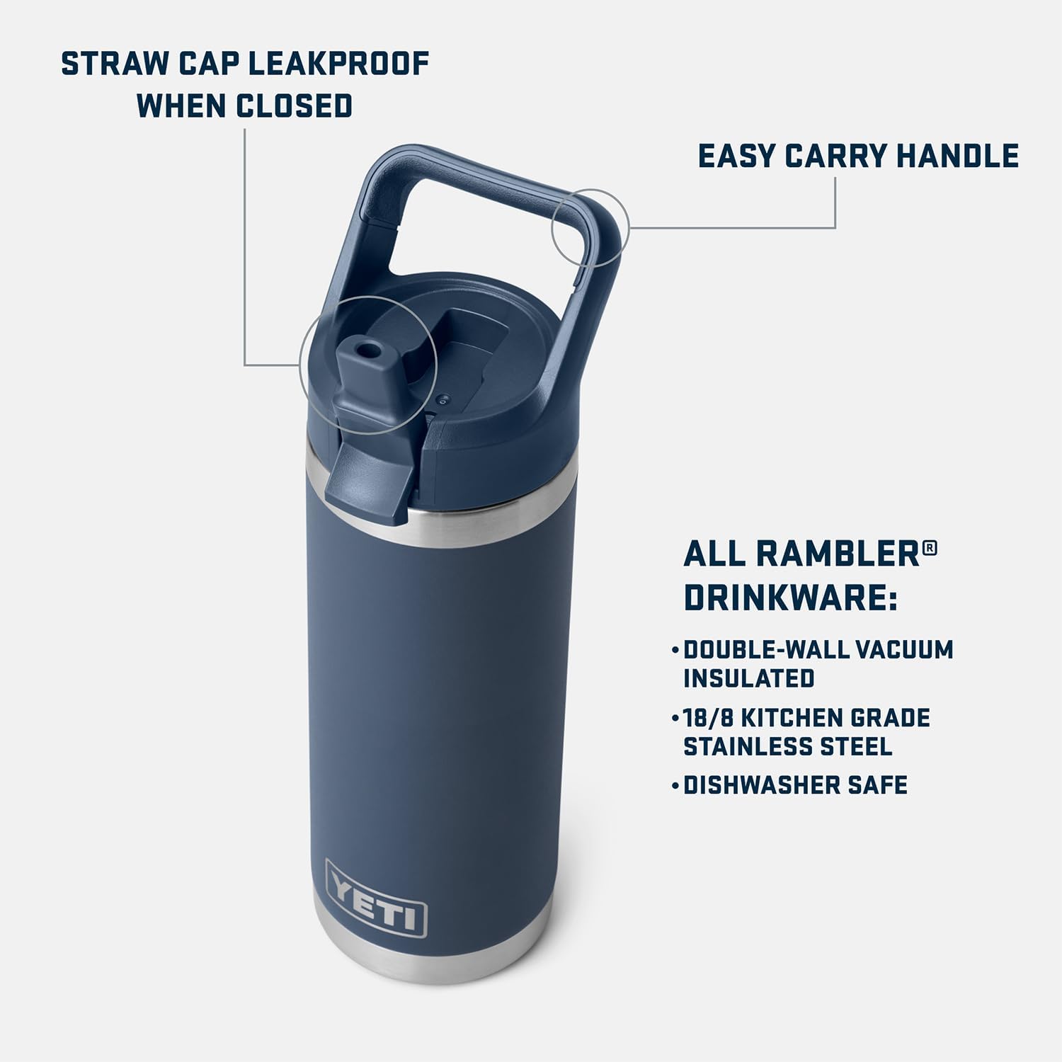 YETI Rambler 18 oz Bottle, Vacuum Insulated, Stainless Steel with Color Matching Straw Cap, Rescue Red - Image 3