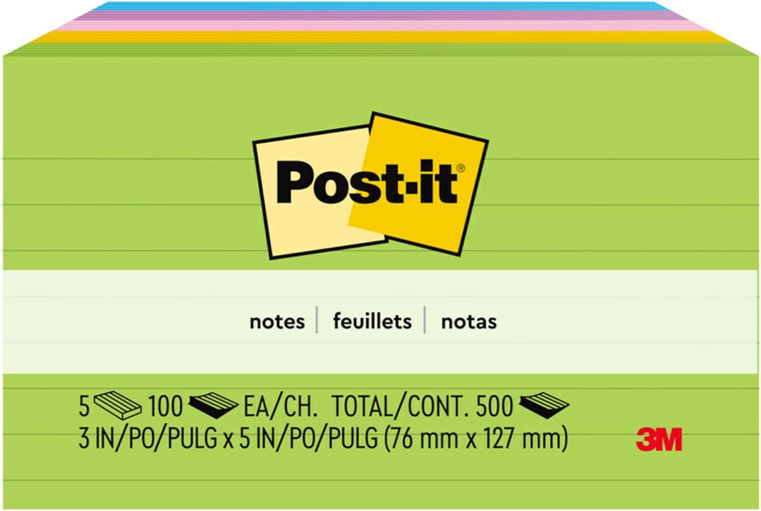 Post-it Notes, 3 in x 5 in, 5 Lined Sticky Notes Pads, 100 Sheets per Pad, Floral Fantasy Collection, School Supplies and Office Products - Image 2