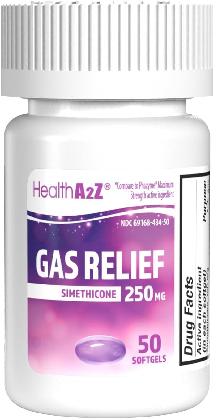 HealthA2Z® Gas Relief Simethicone 250mg, Fast Gas & Bloating Relief, Relieve Symptoms Naturally, 50 Softgels (Pack of 1) - Image 2