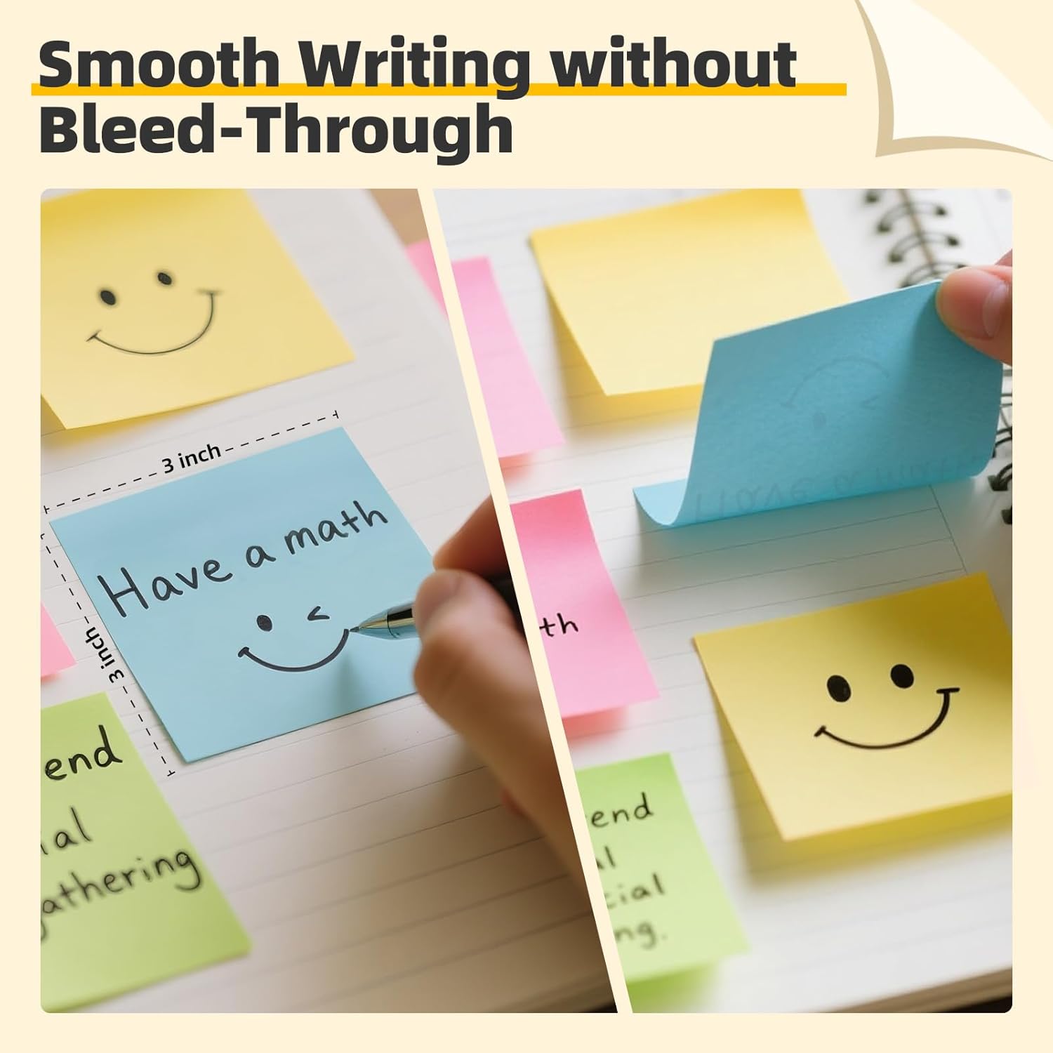 HappyHapi 28 Pack 2800 Sheets Sticky Notes 3x3 Inch100 Sheets/Pad, 4 Soft Colors (Yellow, Green, Pink, Blue) Light Colored Self-Stick Pads, Bulk Office Supplies for Work, School & Home - Image 4