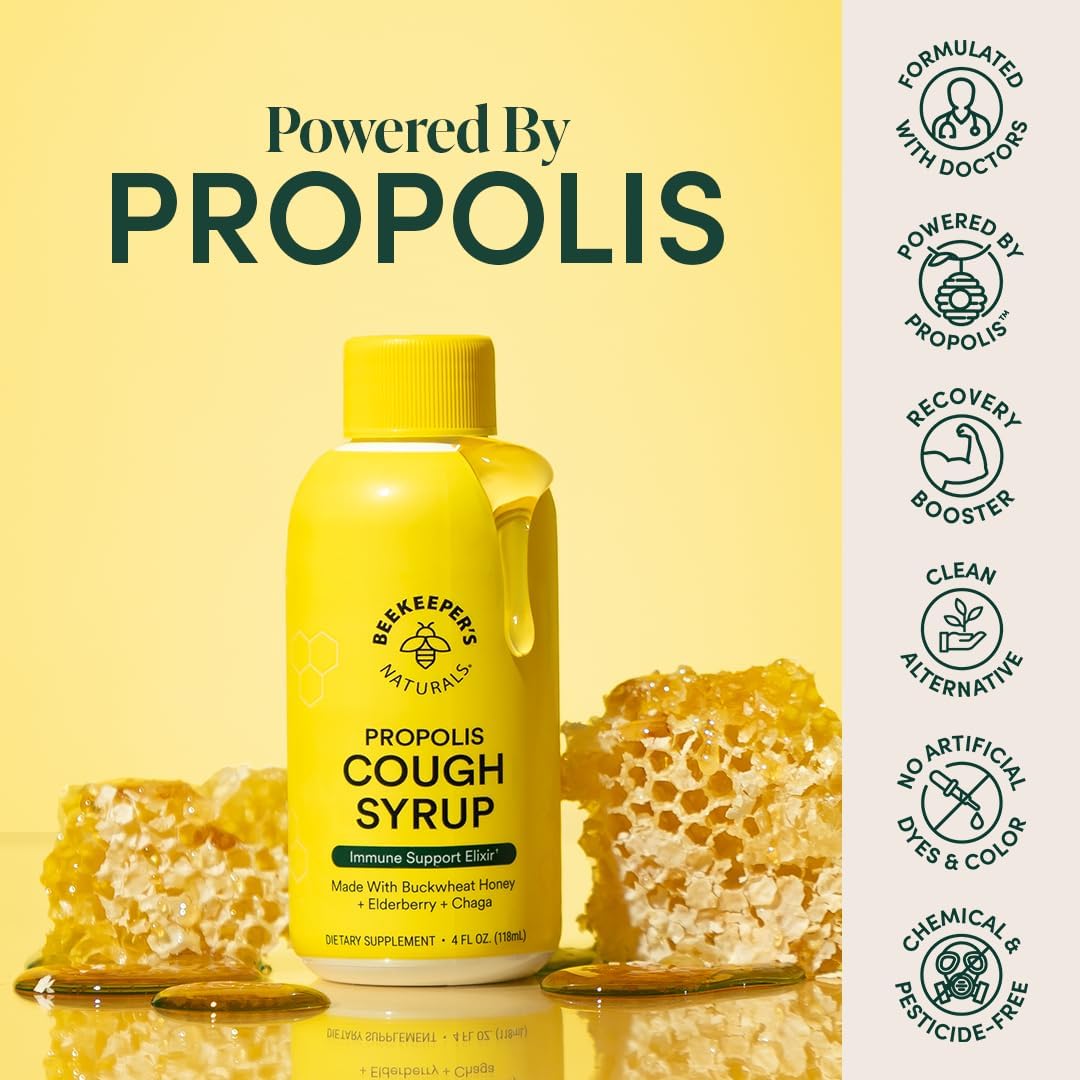 Beekeeper's Naturals Propolis Honey Cough Syrup Daytime for Adults Elderberry, Bee Propolis, Buckwheat Honey - Immune Support & Throat Soothing, 4 oz - Image 3