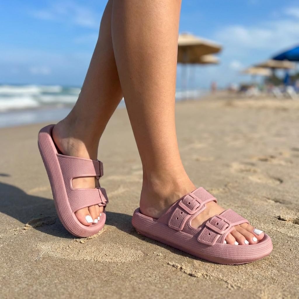 CUSHIONAIRE Fame Pillow Recovery Sandals for Women, Adjustable Double Buckle Waterproof EVA Cloud Slides for Women - Image 3