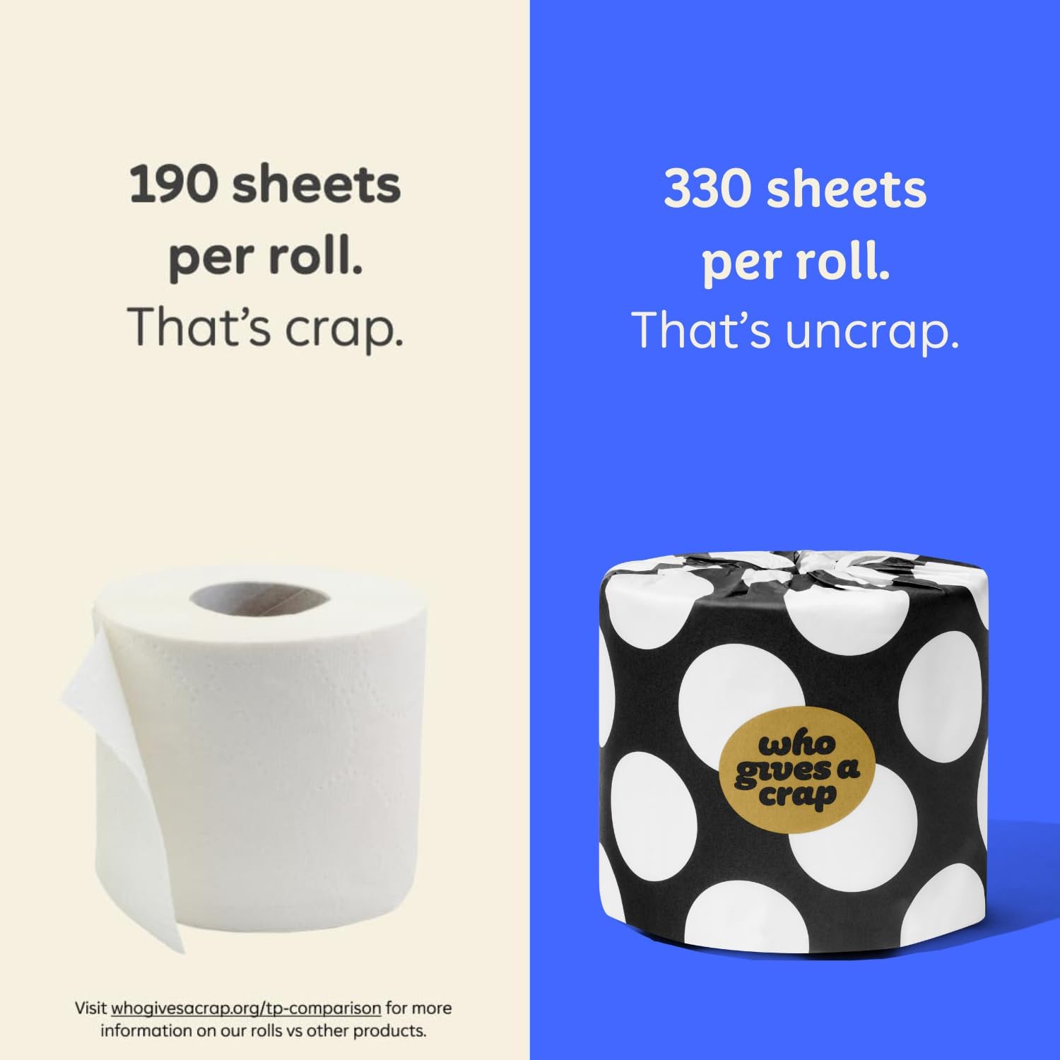 Who Gives A Crap 100% Bamboo Toilet Paper, 16 Rolls, 3 Ply, 330 Sheets, Long, Strong & Soft Toilet Tissue, Sustainable, Biodegradable, Renewable, Tree Free Bathroom Tissue Made with Bamboo Fibers - Image 6