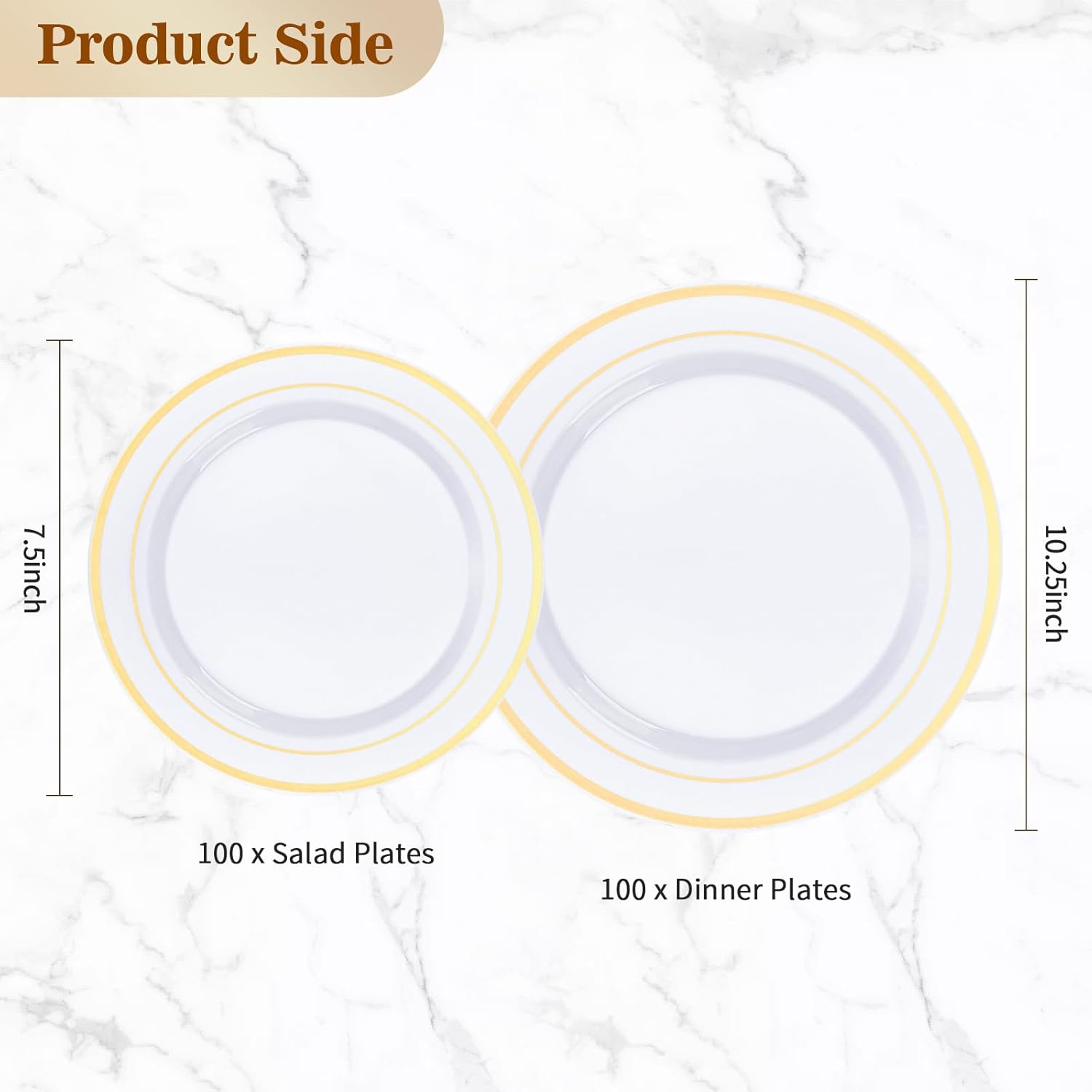 BESTVIP 200PCS Gold Plastic Plate, Disposable Party Plates with 100 Dinner Plates and 100 Dessert Plates, Plastic Plates for Party, Wedding and Birthday - Image 5