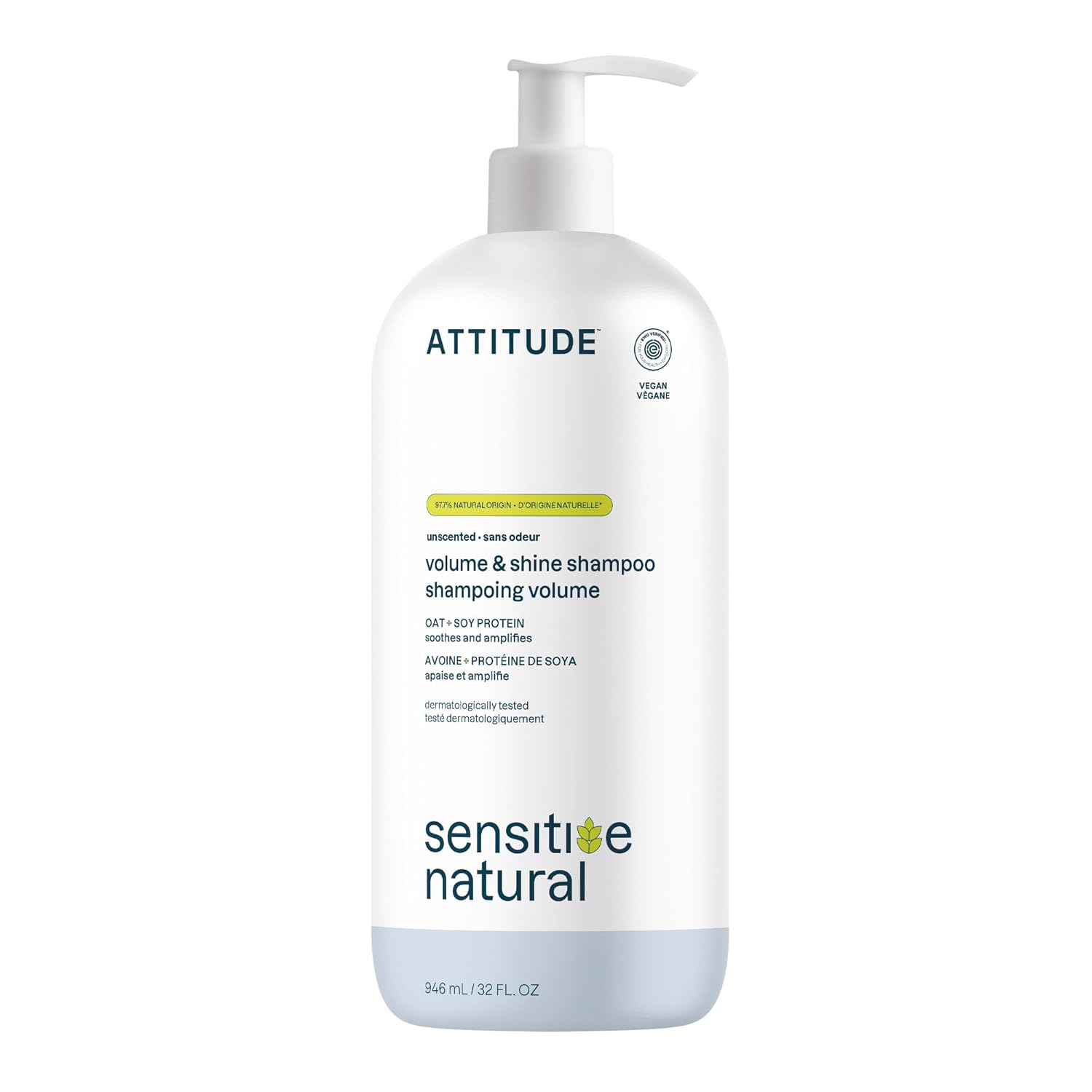 ATTITUDE Hair Shampoo for Sensitive Dry Scalp, EWG Verified, Soothing Oat, For Thin Hair, Naturally Derived Ingredients, Vegan and Plant-Based, Volume and Shine, Unscented, 32 Fl Oz - Image 2