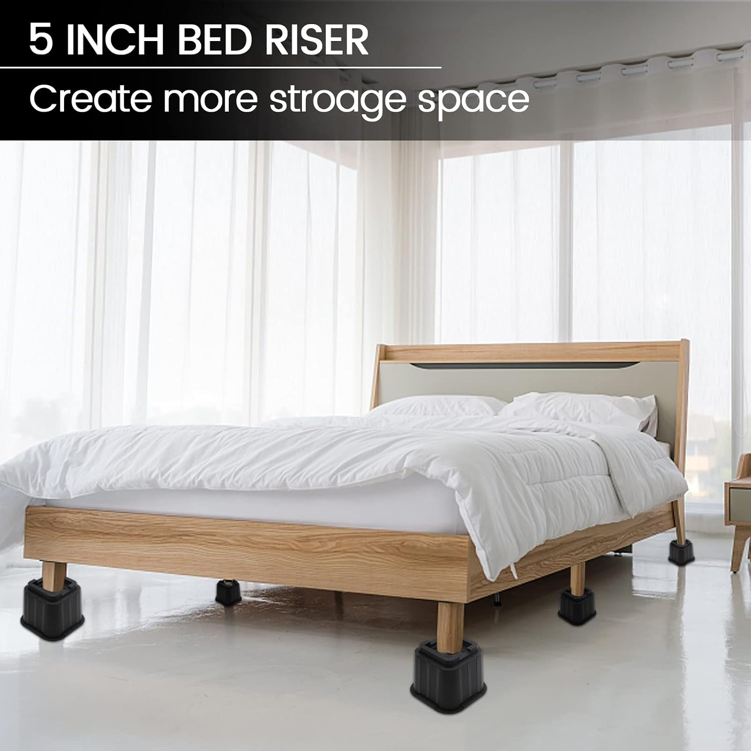 MYMULIKE Bed Risers 5 inch, Heavy Duty Bed Lifts Risers Support Up to 6000 Lbs for Sofa, Table, Couch, Chair or Desk (Set of 6, Black) - Image 6