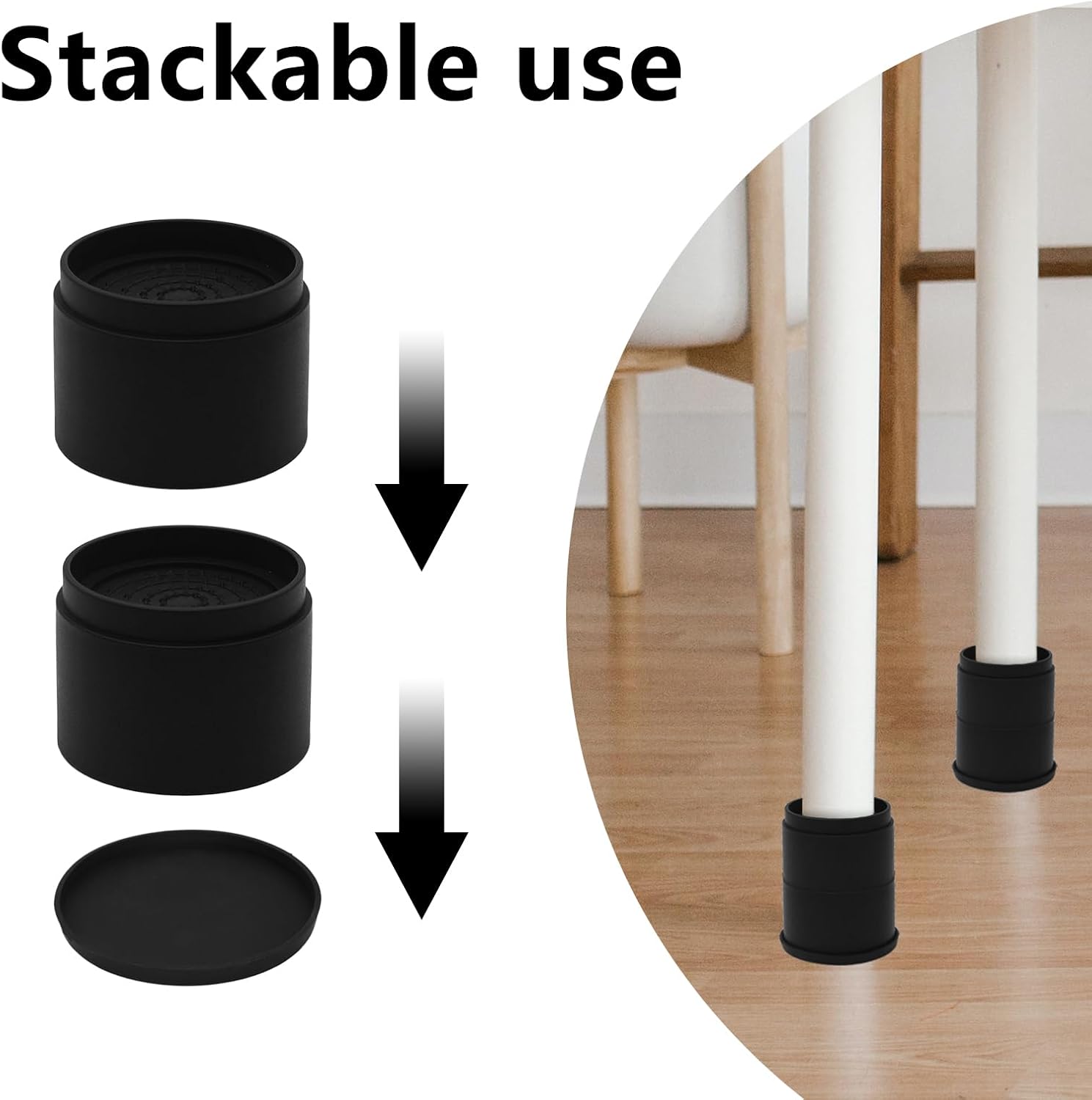 4 Sets Furniture Risers 2 inch Black Bed Risers, Heavy Duty Round Stackable Bed Lifts Risers 2" or 4" for Table, Sofa, Couch, Desk, Adjustable Bed Frame Risers - Image 4