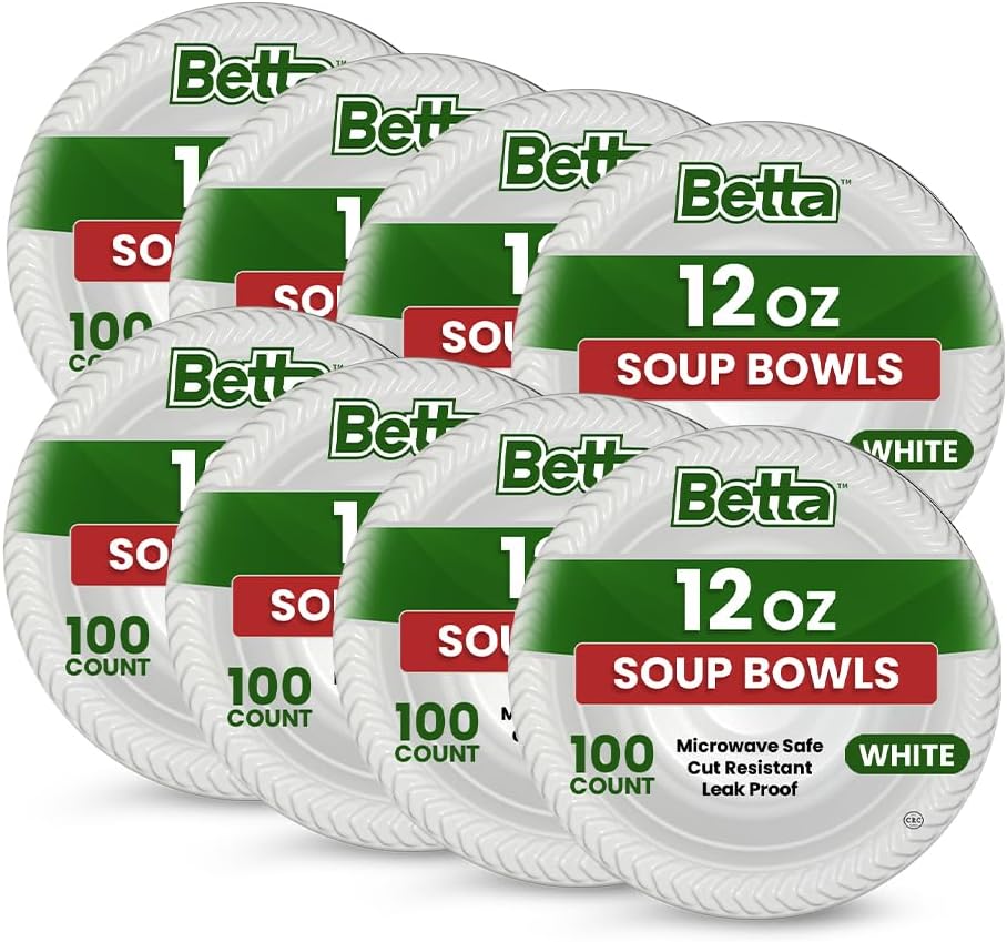 Betta 12 Oz Disposable Plastic Soup Bowls, White, 800 Count, Bulk Case for Schools, Breakrooms and Cafeteria, Microwave Safe (8 Pack Per Box x100) - Image 6