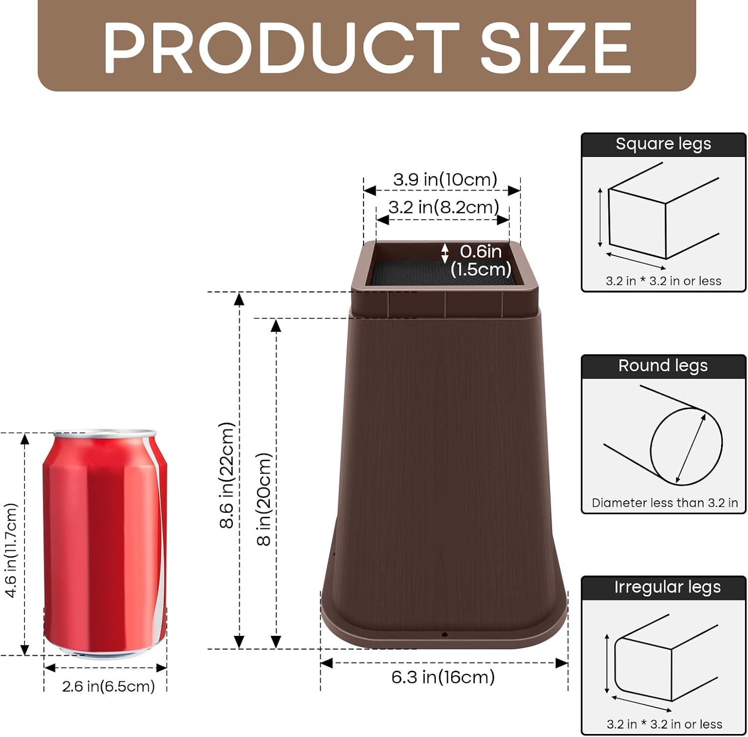 Bed Risers Heavy Duty, Adjustable Furniture Risers 8 inch, Non Slip Lift Supports for Beds/Couches/Sofas, Durable Square Design with Creates Storage Space (Brown 6 Pack, 8 Inch) - Image 3