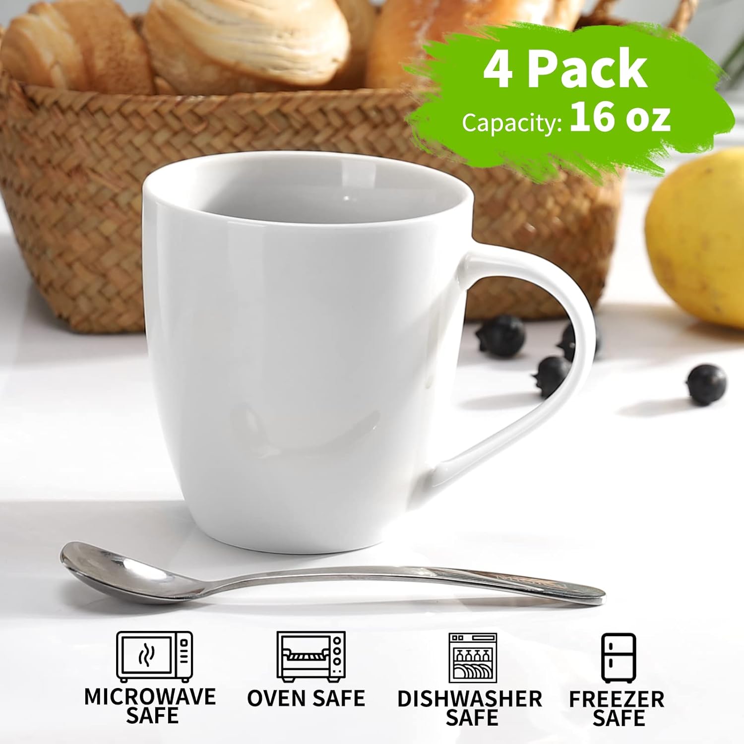 Mfacoy White Coffee Mugs Set of 4, 16 Ounce Mug with Handles, Ceramic Coffee Cups, Porcelain Mugs Sets, Large Coffee Mugs for Coffee, Tea, Hot Cocoa, Milk, Microwave and Dishwasher Safe - Image 4
