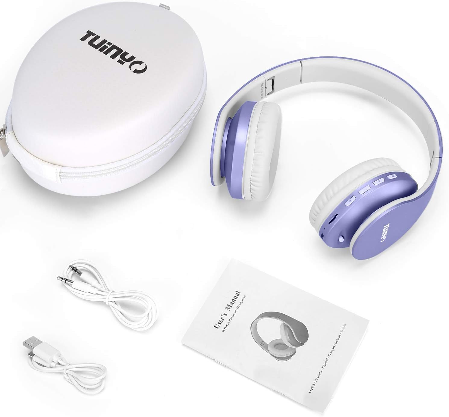 TUINYO Wireless Headphones Over Ear, Bluetooth Headphones with Microphone, Foldable Stereo Wireless Headsetfor Travel Work TV PC Cellphone-Purple - Image 5