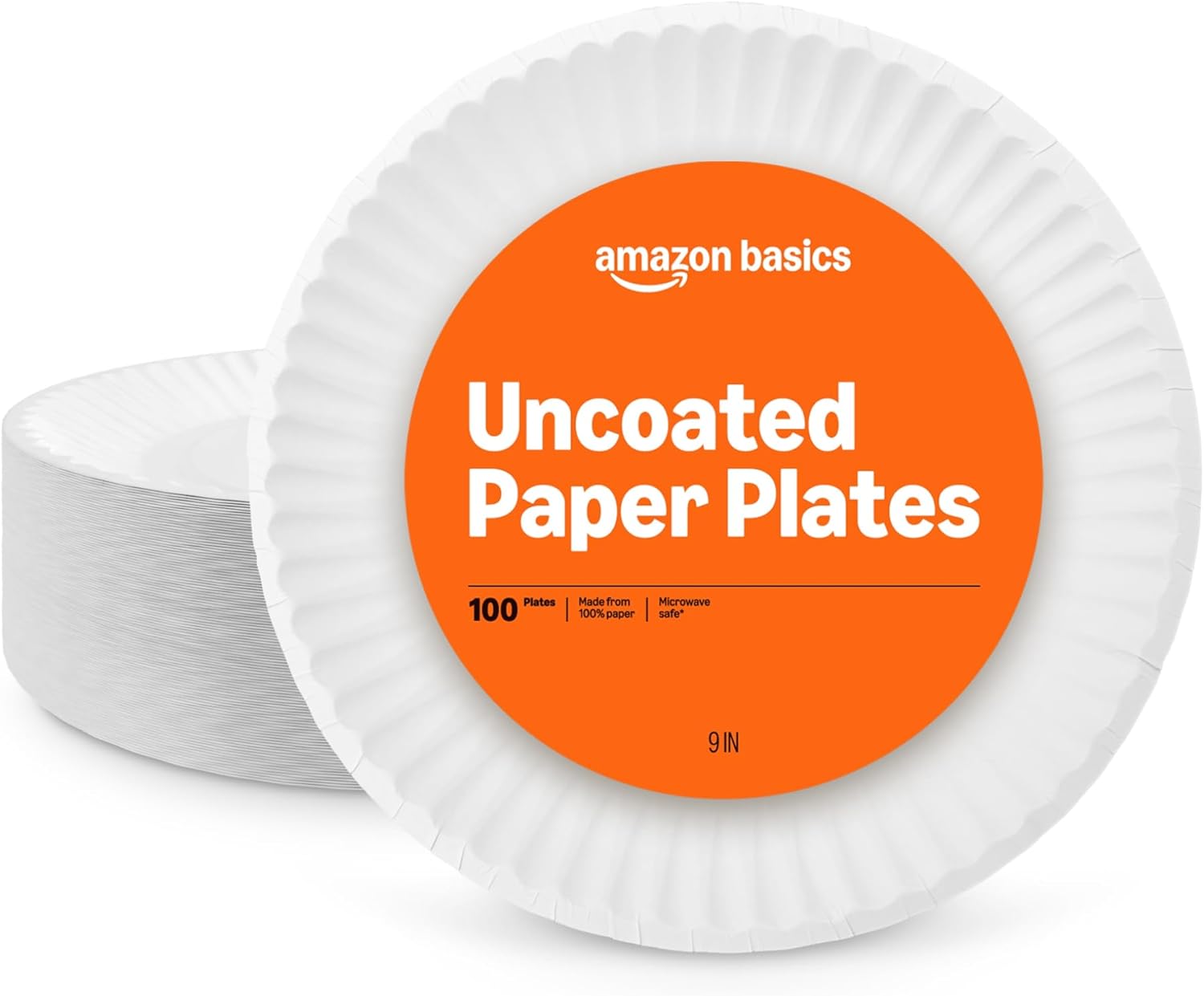 Amazon Basics 9" Uncoated White Paper Plates, Microwave Safe, 100 Count - Image 2