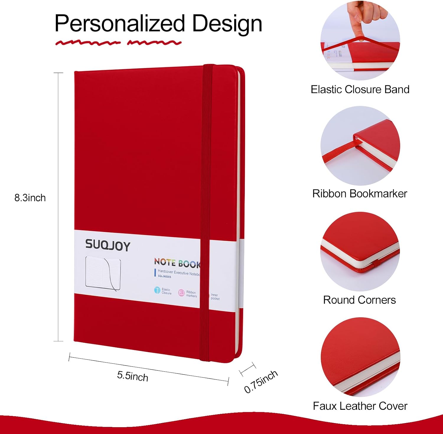 SUQJOY Lined Journal Notebooks for Writing, 100 GSM Thick Paper, 8 Pack Hardcover Notebooks, A5 College Ruled Notebook, Journaling Notebook for School/Travel/Office (Assorted Color- 8 Pack) - Image 3