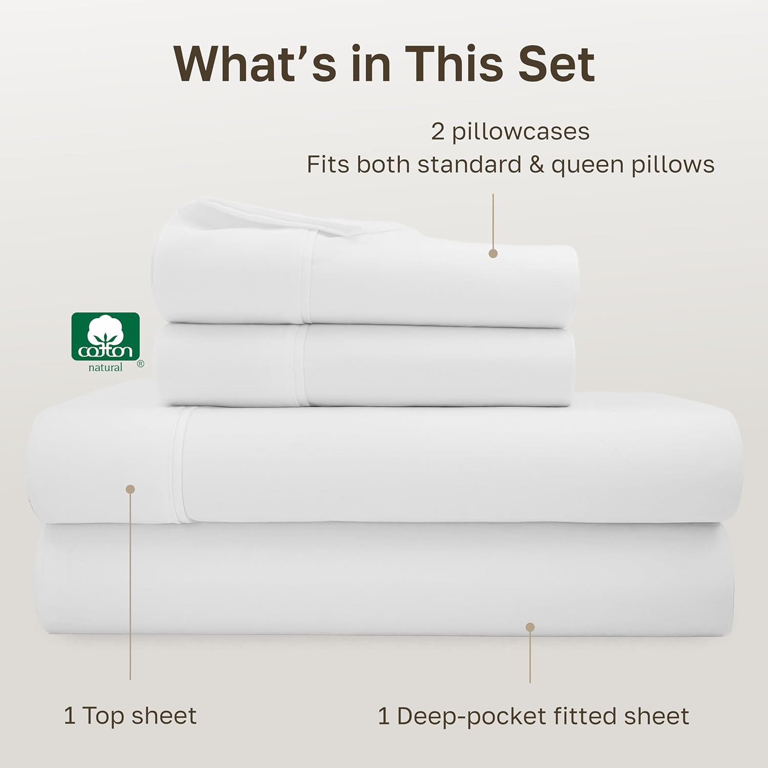 California Design Den Soft 100% Cotton Queen Size Bed Sheets Set, 400 TC Good Housekeeping Award Winner, Silky Sateen Weave with Deep Pockets, Long Staple Cotton Queen Bed Sheet Set - Antique White - Image 5