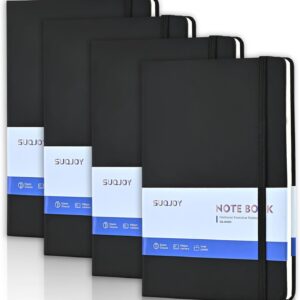 SUQJOY Lined Journal Notebooks, 4 Pack 160 Pages, 5.5x 8.2-Inch Journals for Women Men, Hardcover Notebook with 100 gsm Thick Paper, A5 Size College Ruled Notebook for Writing/Travel/Work (Black-4 Pack)