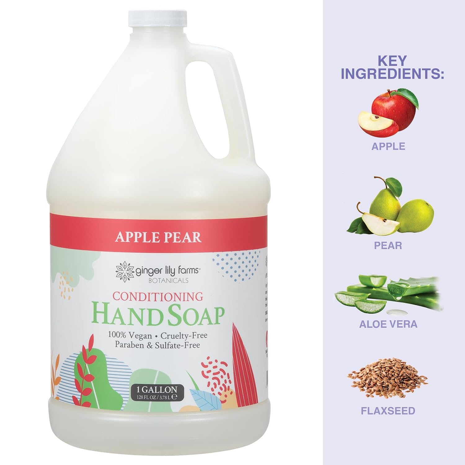 Ginger Lily Farms Botanicals All-Purpose Liquid Hand Soap Refill, 100% Vegan & Cruelty-Free, Apple Pear Scent, 1 Gallon (128 fl. oz.) - Image 7