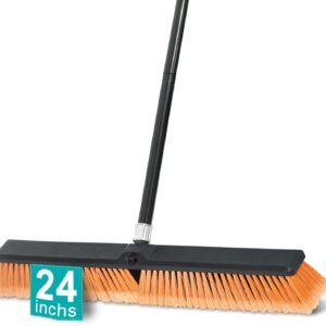 PBHEPJ 24 Inchs Push Broom Outdoor Heavy Duty, Shop Broom with 60″ Long Handle for Cleaning Outdoor or Indoor Tile, Garage, Shop, Deck, Concrete, Wood, Stone, Patio Floor