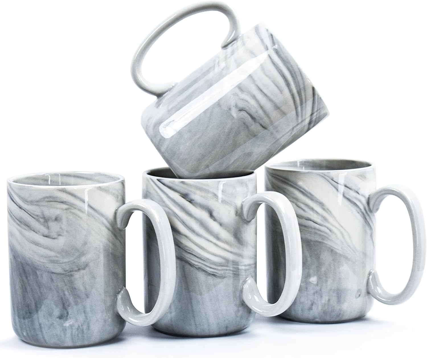Coffee Mugs Set of 4,16 OZ Large Tea Cups, Grey Marble Ceramic Cup with Big Handle,Bulk Marble Diner Mugs Set for Latte, Beer,Cappuccino,Microwave Dishwasher Safe Cup for Men Women Gift - Image 2
