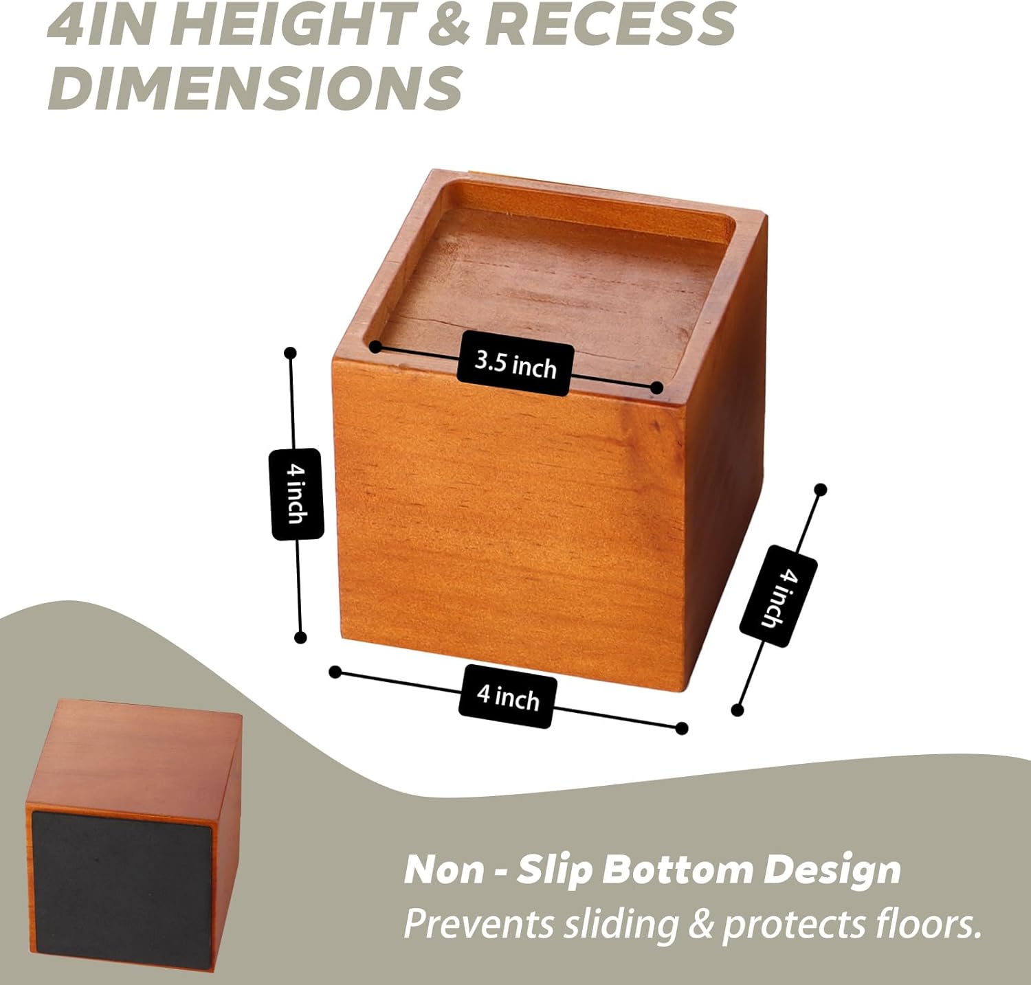 4-Inch Solid Pine Furniture Risers – 2000LBS Capacity, Tool-Free Install, Natural Wood Design for Beds, Sofas & Desks (4 Inch) - Image 4