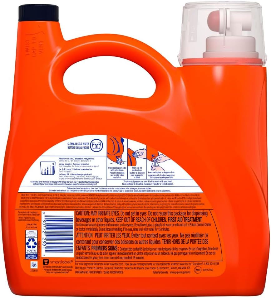 Tide Laundry Detergent Liquid, Original Scent, 80 Loads, 105 FL OZ, Works on 100% of Common Stains, Laundry Soap, Liquid Laundry Detergent - Image 16